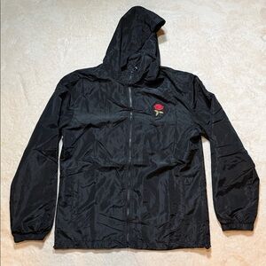 DAIKEN Men’s 2XL Black Rose Windbreaker Jacket Streetwear Lightweight Full Zip